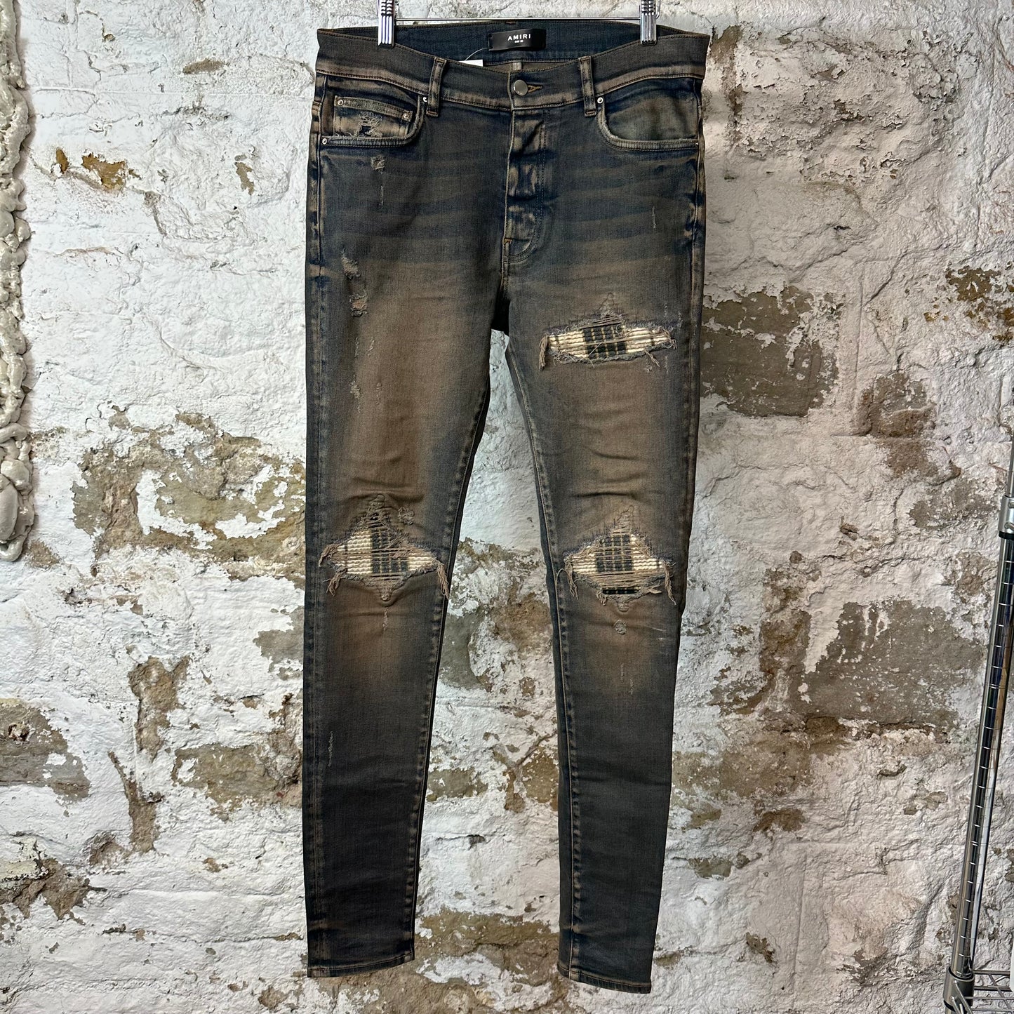 Amiri MX1 Plaid Dirty Blue Denim Jeans Sz 32