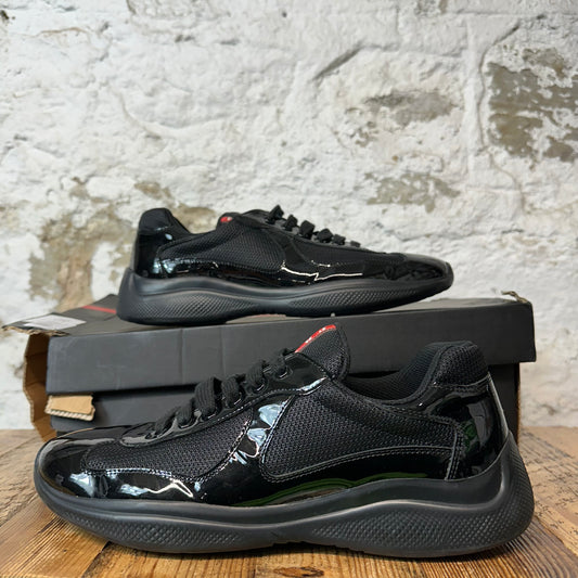 Prada Americas Cup Triple Black Patent Sneaker Sz 8