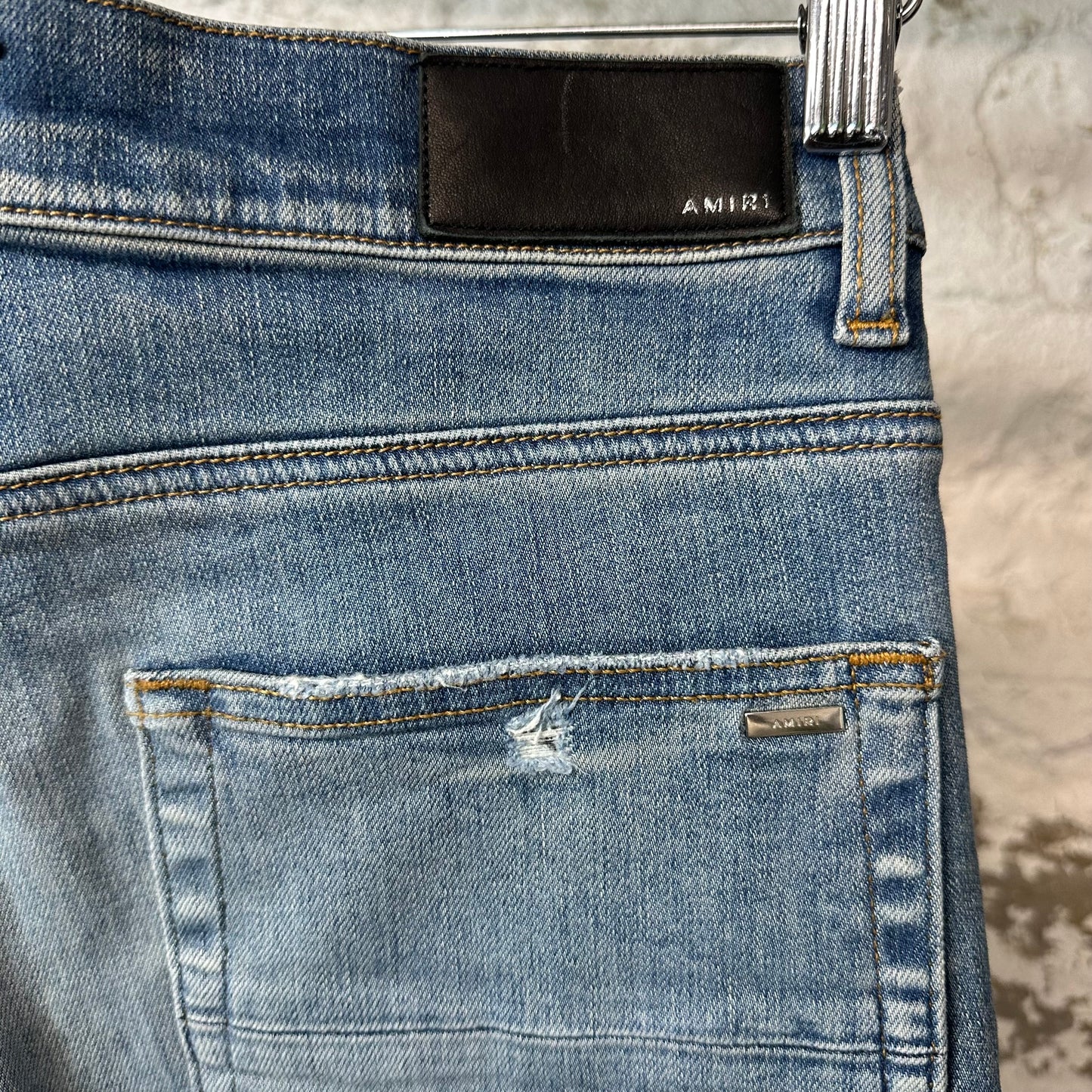 Amiri Plain Blue Distressed Denim Jeans Sz 31