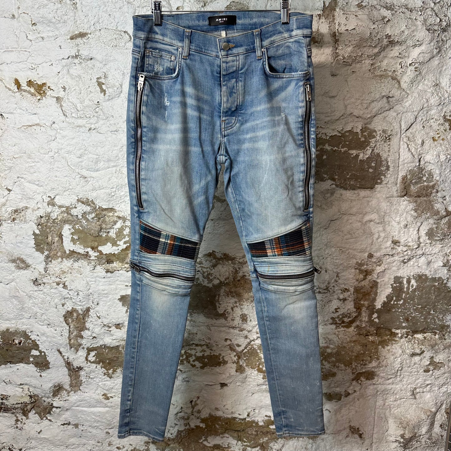 Amiri MX2 Multicolor Flannel Blue Denim Jeans Sz 32
