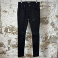 Amiri MX1 Black Leather Black Denim Jean Sz 32