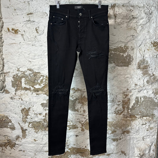 Amiri MX1 Black Leather Black Denim Jean Sz 32