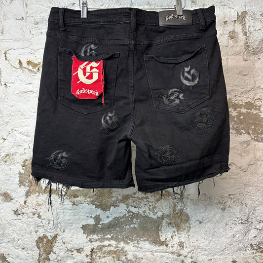 Godspeed Black Denim Patch Shorts Sz 36