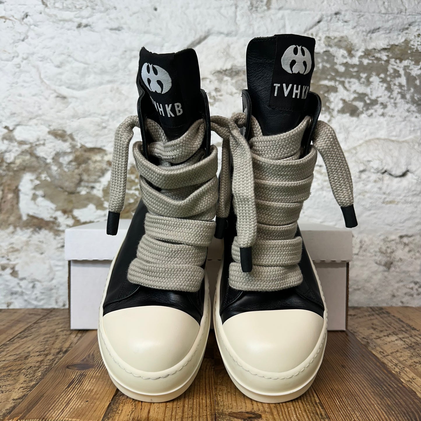 Rick Owens High TVHKB Jumbo Lace Black Milk Sneaker Sz 8.5 (41.5)