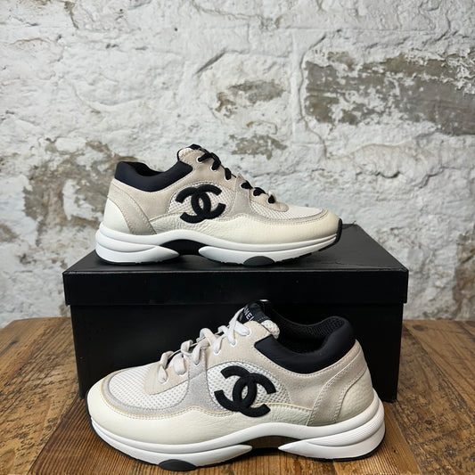 Chanel Black CC Cream White Trainer Sneaker Sz 6 (38.5)