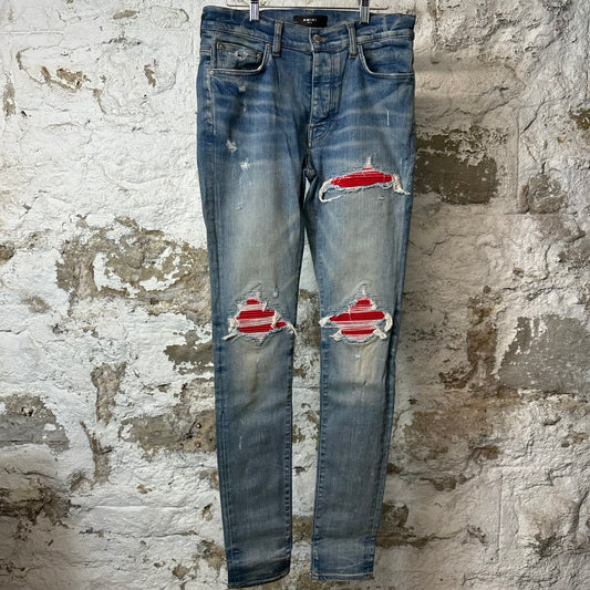 Amiri MX1 Red Suede Blue Denim Jeans Sz 32