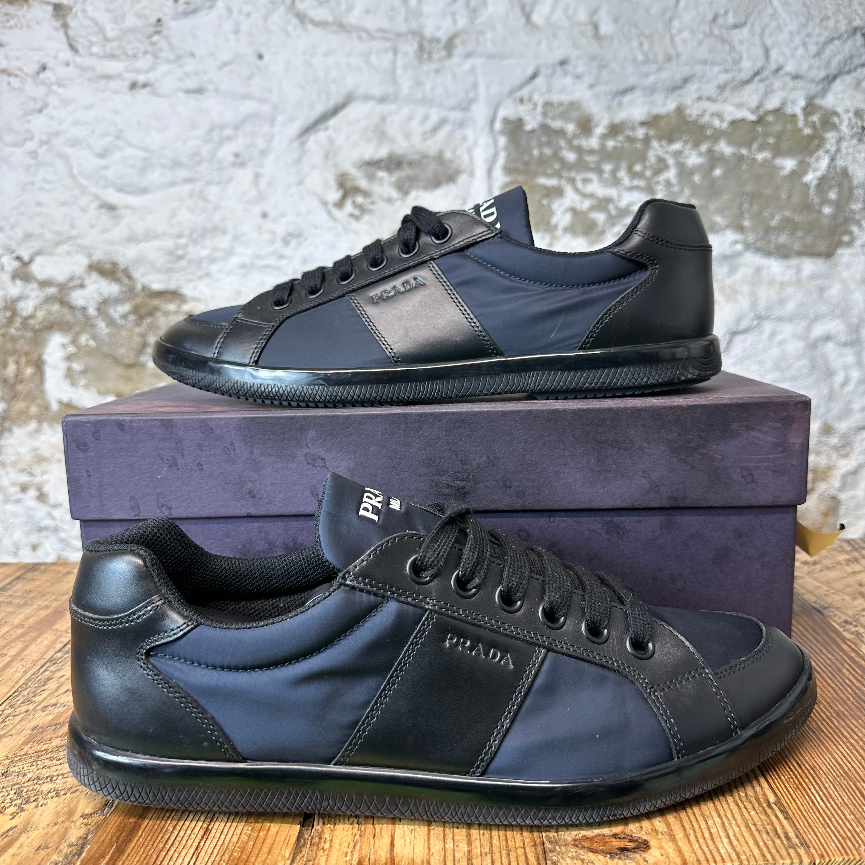 Prada Black Leather Nylon Milano Sneaker Sz 9.5