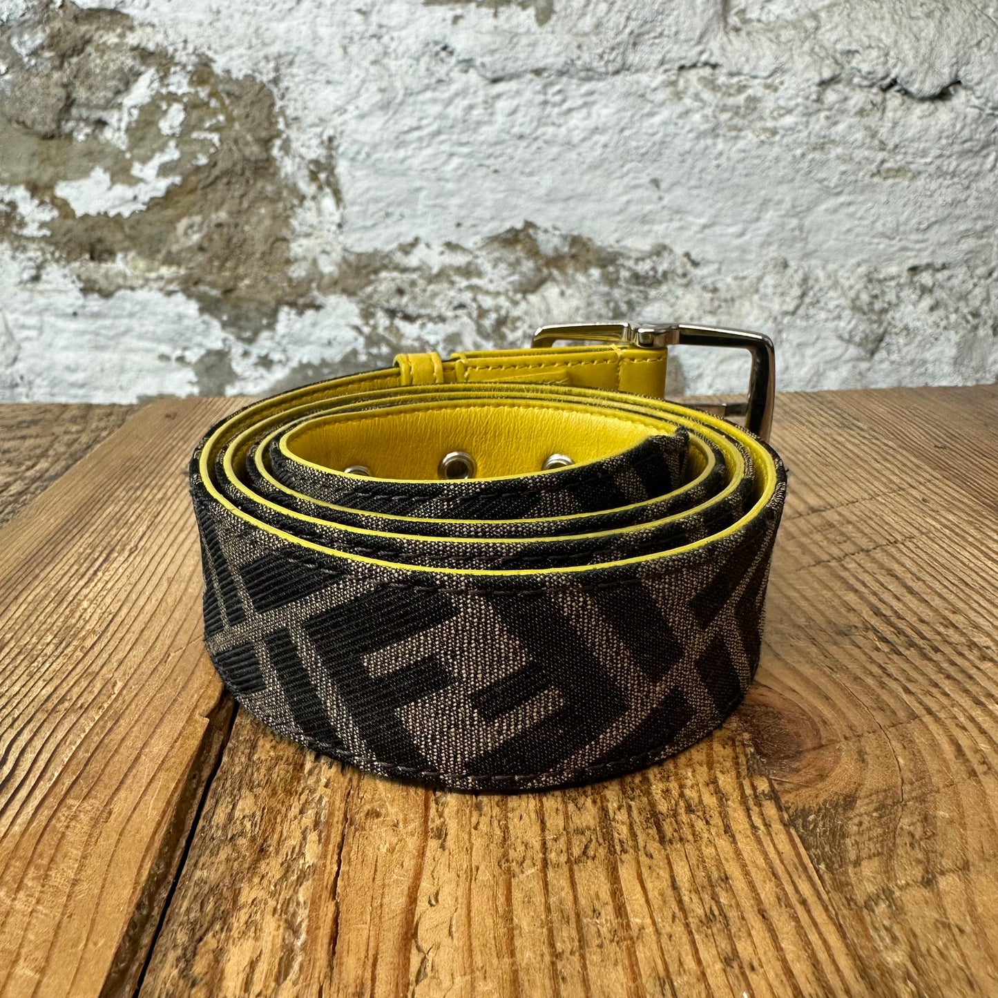 Fendi Zucca Canvas Brown Monogram Yellow Belt Sz (100/40)