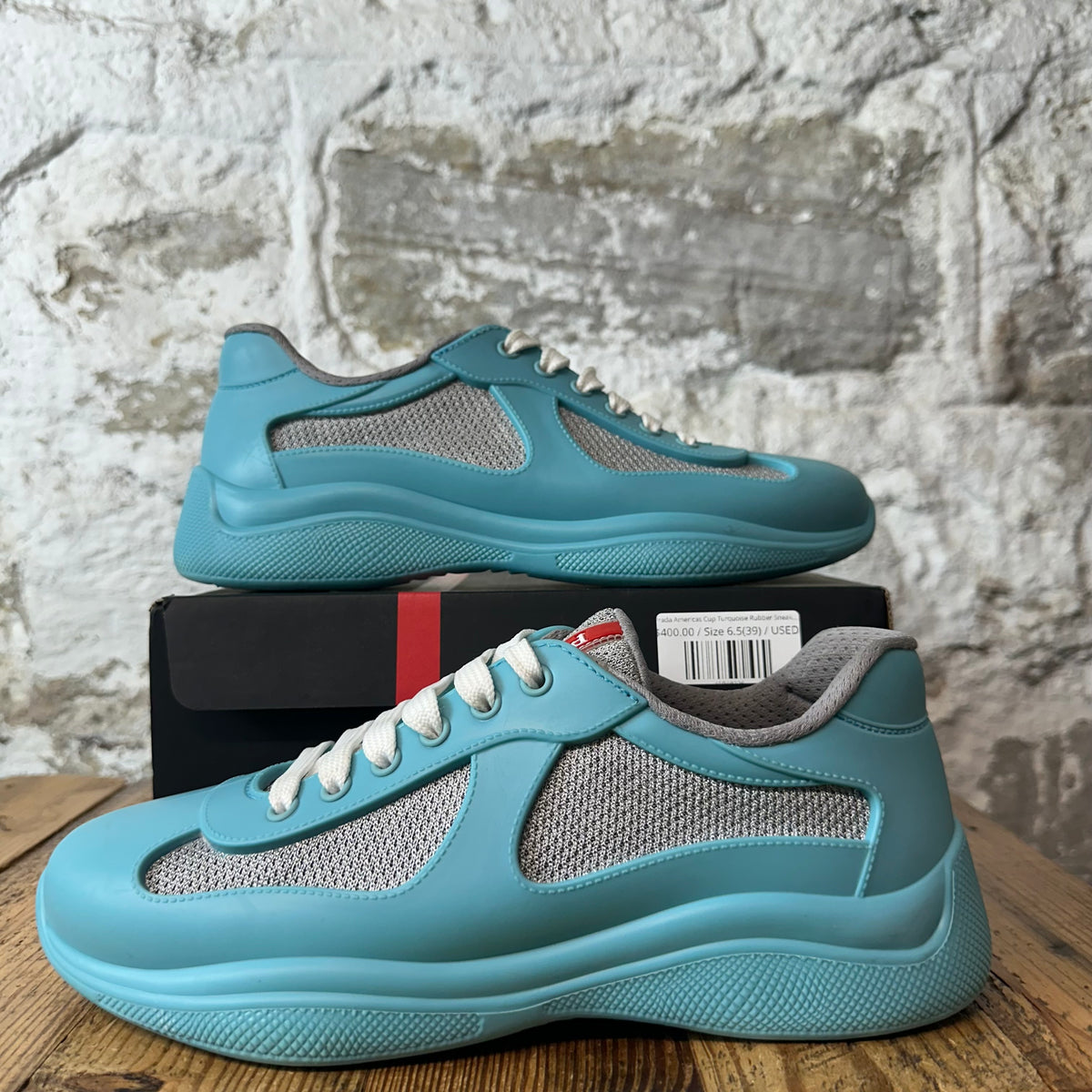 Prada Americas Cup Turquoise Rubber Sneaker Sz 6.5 (39)