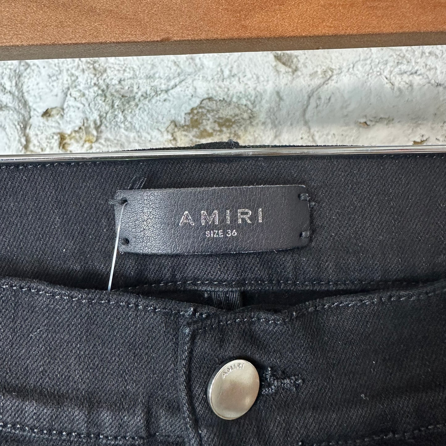 Amiri MX1 Brown Suede Black Denim Jeans Sz 36