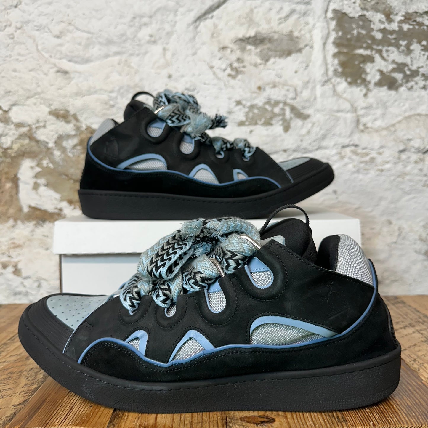 Lanvin Curb Blue Black Lace Blue Black Sneaker Sz 15 (48) No Box