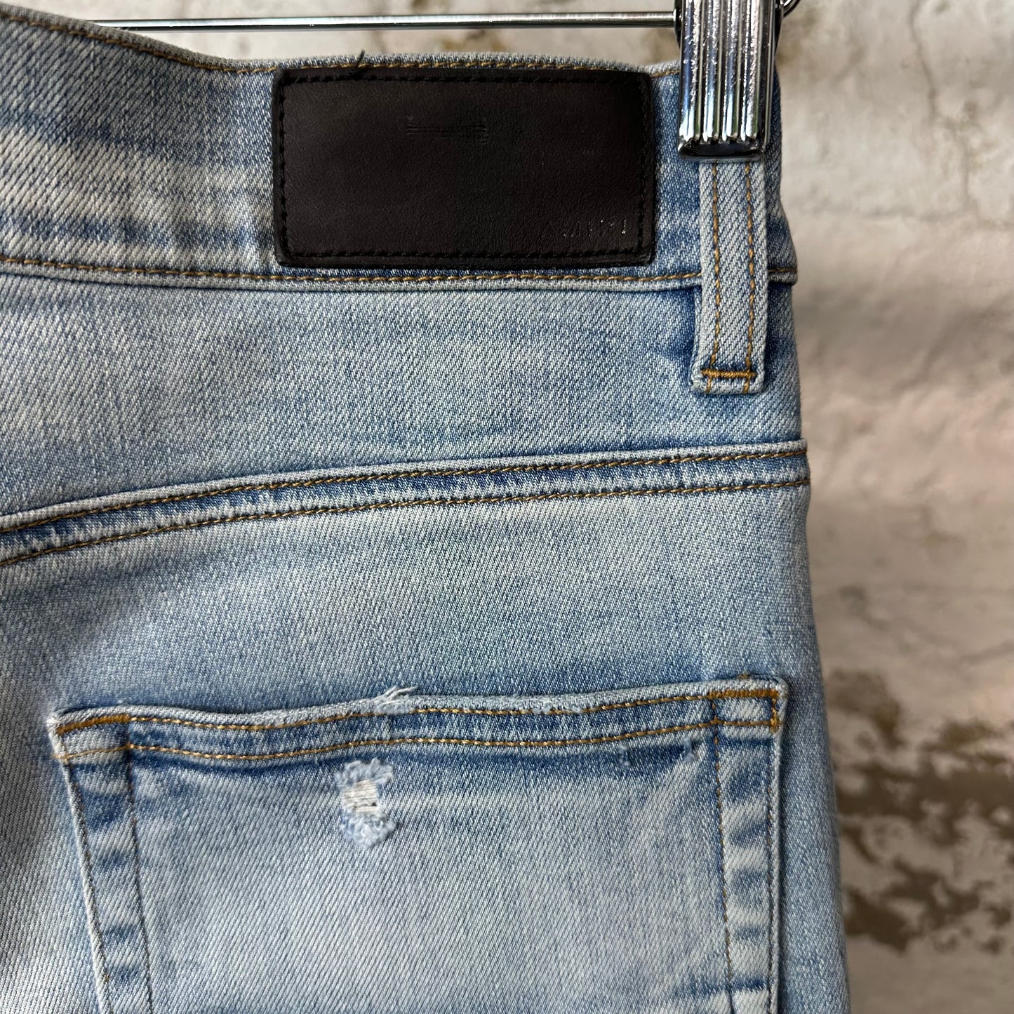 Amiri MX1 White Leather Blue Denim Jeans Sz 31
