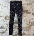 Amiri Knee Rip White Paisley Print Black Denim Jeans Sz 30