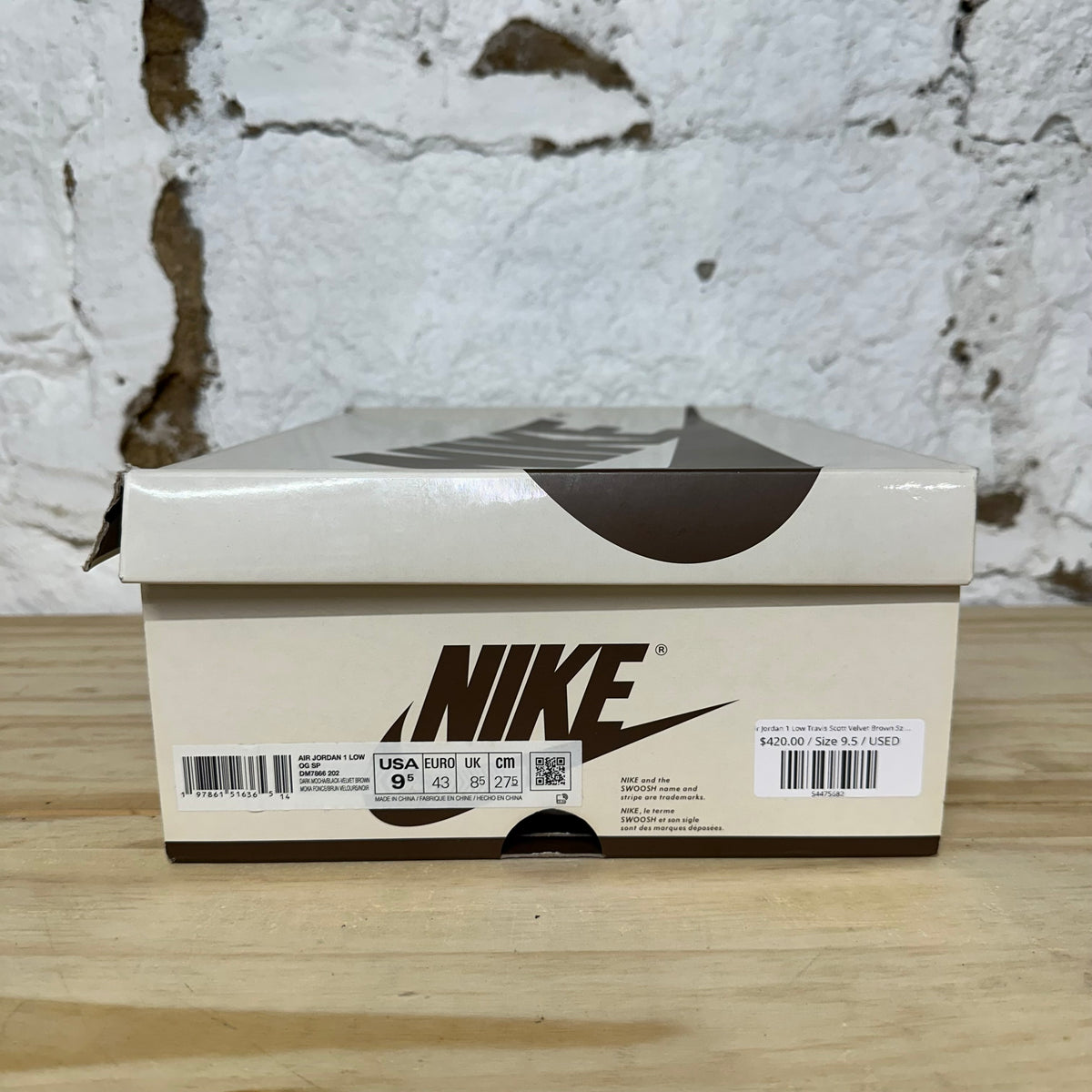 Air Jordan 1 Low Travis Scott Velvet Brown Sz 9.5