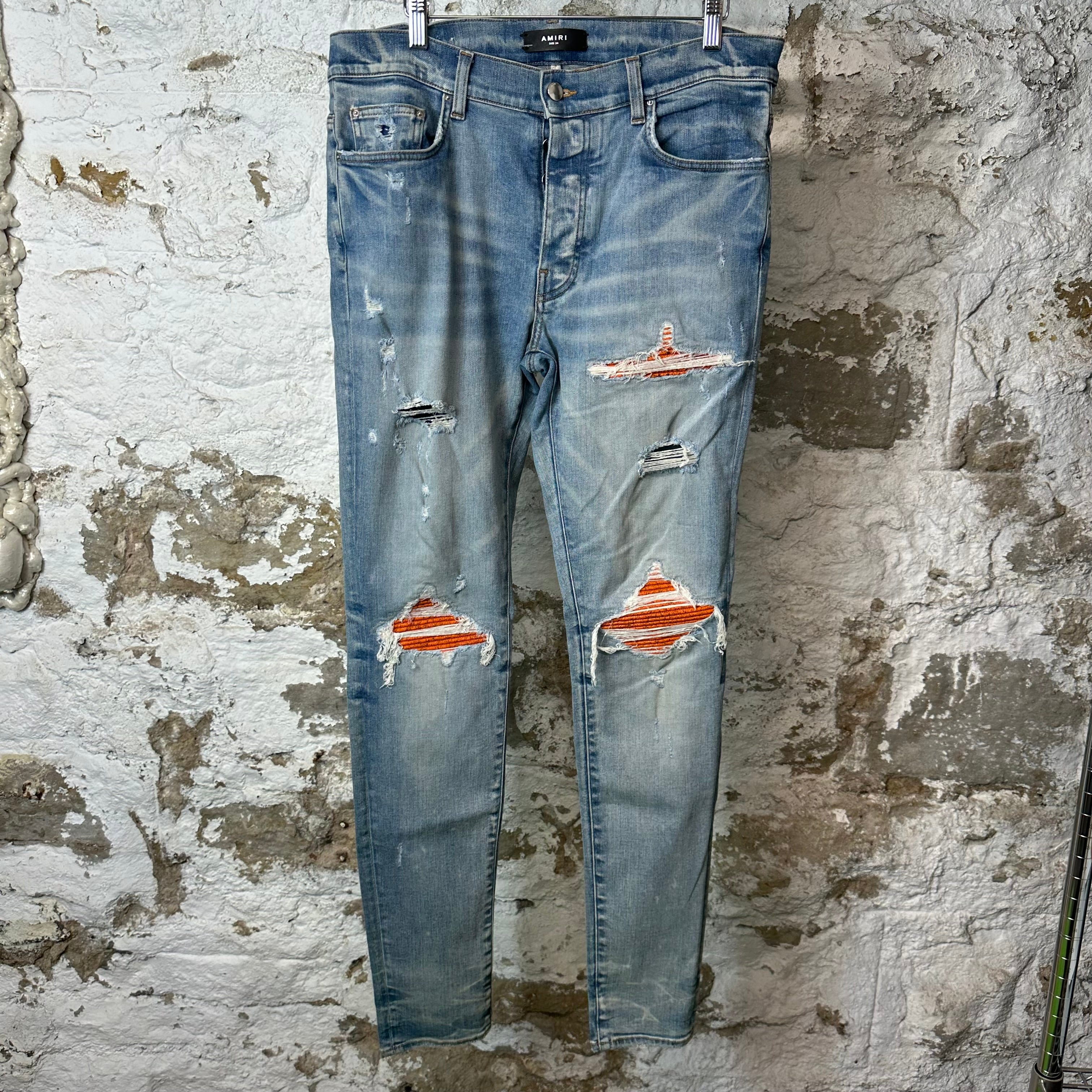 Amiri MX1 Cracked Orange Blue Denim Jeans Sz 34