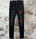 Amiri MX1 Red Suede Black Denim Jeans Sz 31