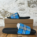 Burberry Blue Plaid Black Slides Sz 12 (45)