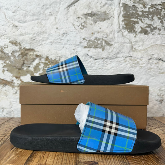 Burberry Blue Plaid Black Slides Sz 12 (45)