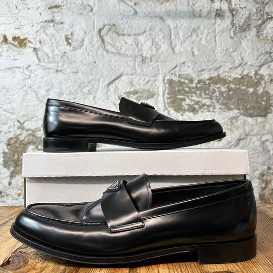 Prada Brushed Leather Black Loafer Sz 13