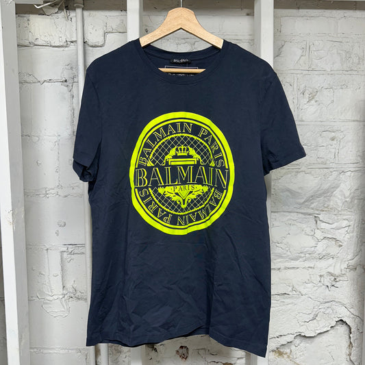 Balmain Circle Logo Navy T-Shirt Sz XL