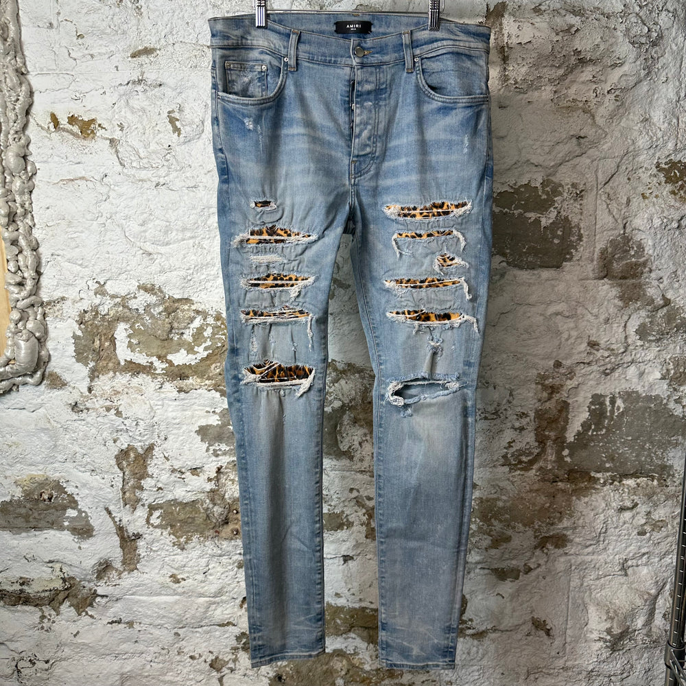 Amiri Leopard Thrasher Blue Denim Jeans Sz 36