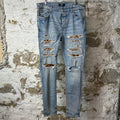 Amiri Leopard Thrasher Blue Denim Jeans Sz 36