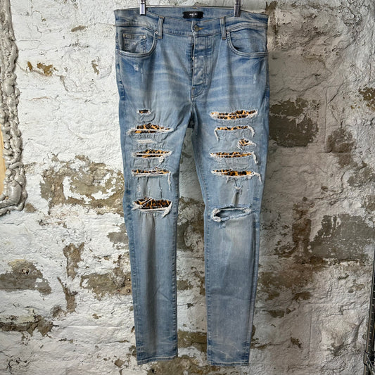 Amiri Leopard Thrasher Blue Denim Jeans Sz 36