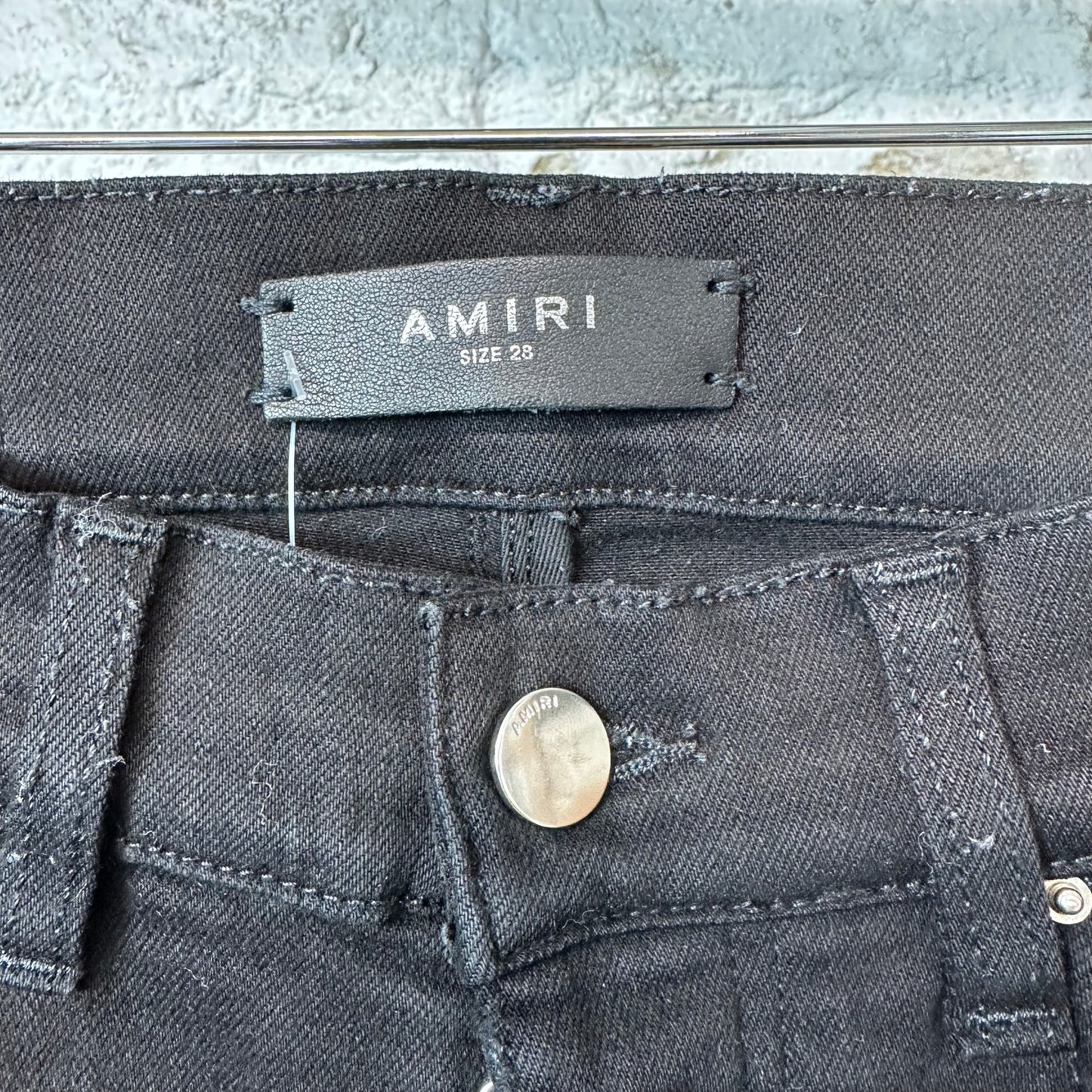 Amiri Black Suede Spell Black Denim Jeans Sz 28