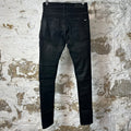 Amiri MX1 Black Leather Black Waxed Denim Jeans Sz 28