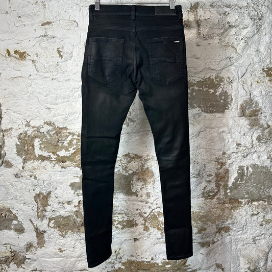 Amiri MX1 Black Leather Black Waxed Denim Jeans Sz 28