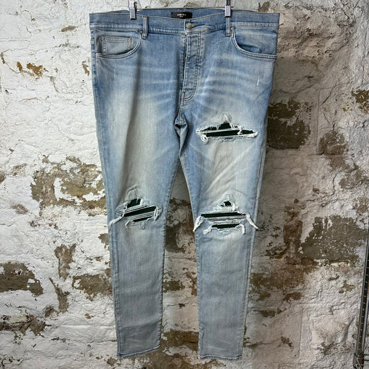 Amiri MX1 Green Suede Blue Denim Jeans Sz 40