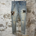 Amiri Varsity Eagle Patch Blue Denim Jeans Sz 31