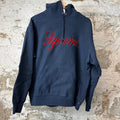 Supreme Red Cursive Spell Navy Hoodie Sz M