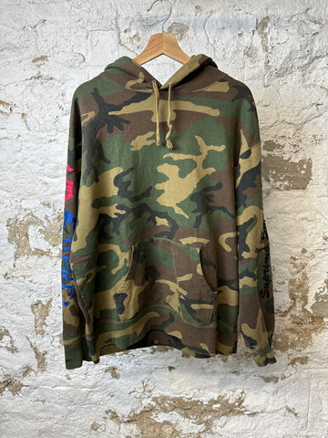 Supreme Back Multi Spell Hoodie Camo Sz L