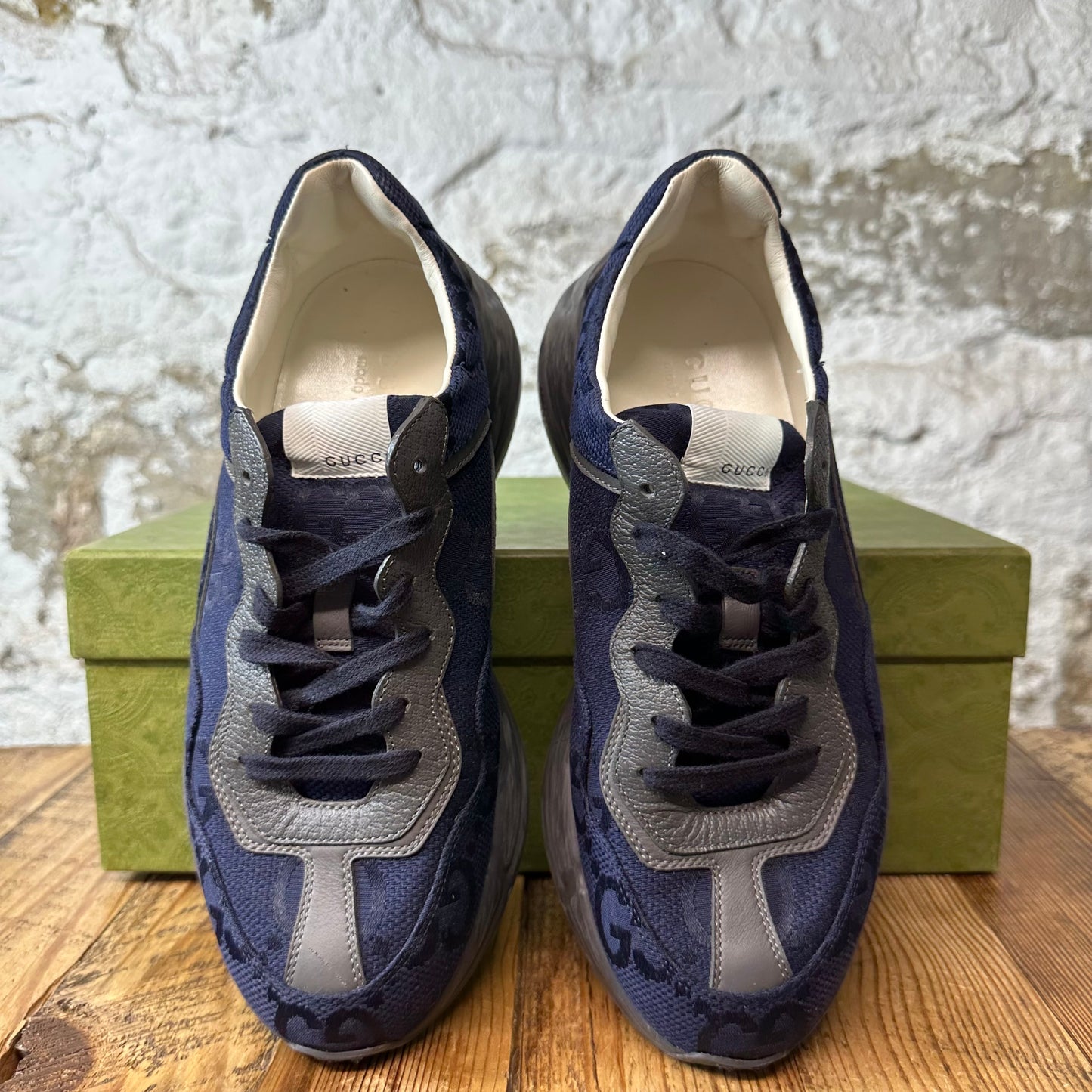 Gucci Rhyton Navy GG Monogram Grey Sneaker Sz 7.5