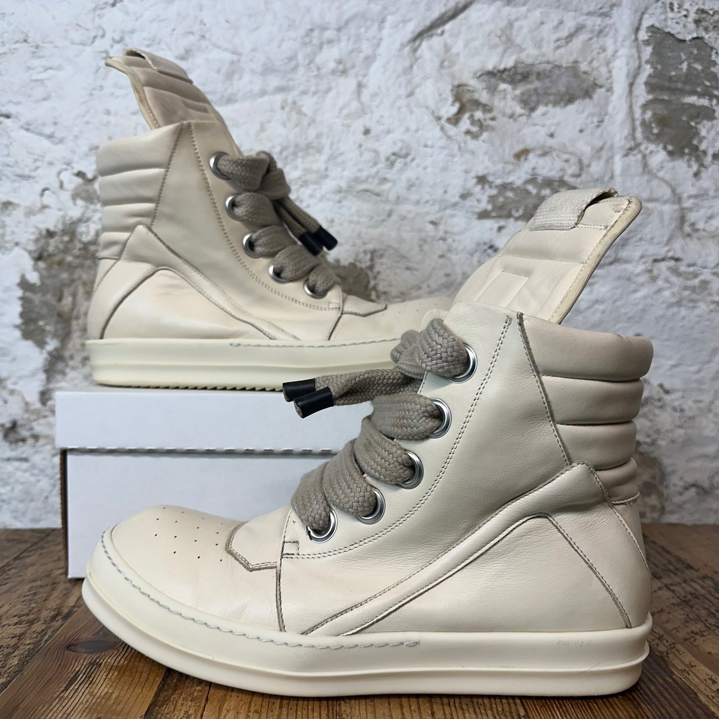 Rick Owens High Geobasket Jumbo Lace Milk Sneaker Sz 10.5 (43.5)