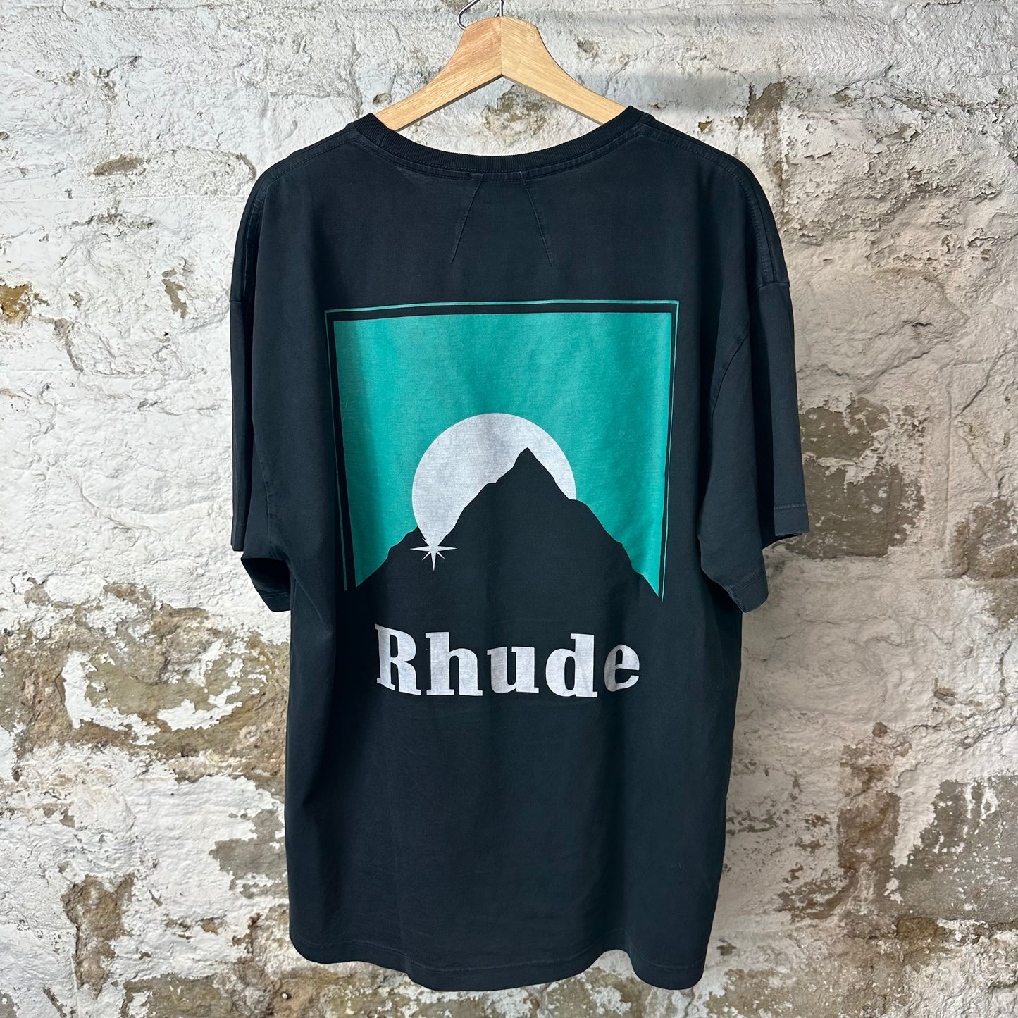 Rhude Green Moon Logo Black T-Shirt Sz M