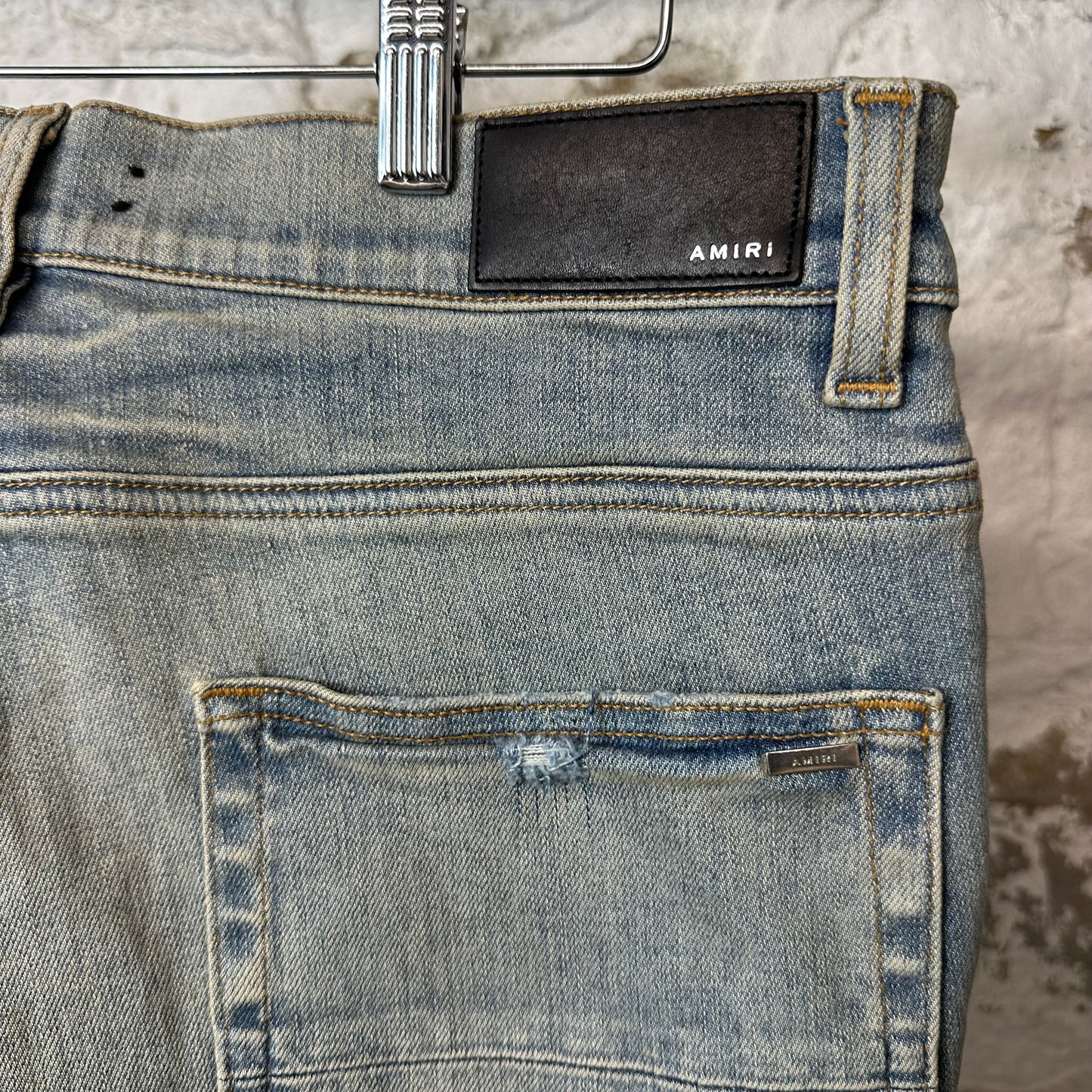 Amiri MX1 Green Plaid Blue Denim Jeans Sz 34