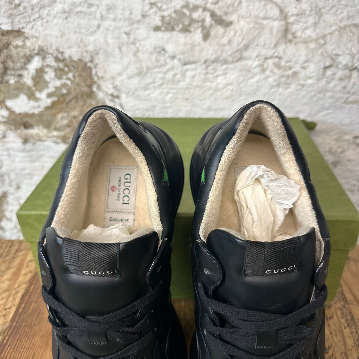 Gucci Rython Green Star Monogram Black Sneaker Sz 10.5