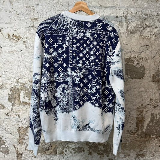 Louis Vuitton Blue Bandana Monogram Sweater White Sz S