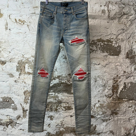 Amiri MX1 Red Suede Light Blue Denim Jeans Sz 29