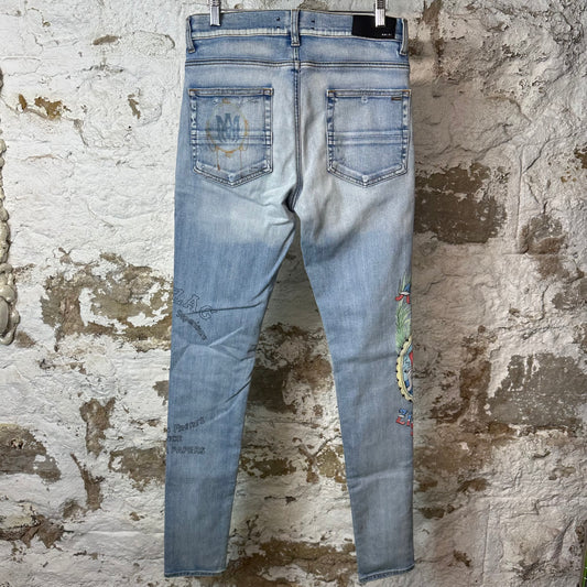 Amiri Zig Zag Light Blue Denim Jeans Sz 31