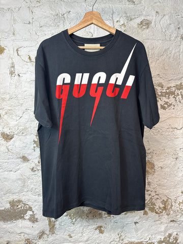 Gucci White Red Flash Logo T-shirt Black Sz L