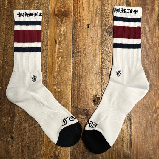Chrome Hearts Maroon Navy Stripe White Socks DS