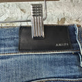 Amiri MX1 Black Leather Dark Blue Denim Jeans Sz 34