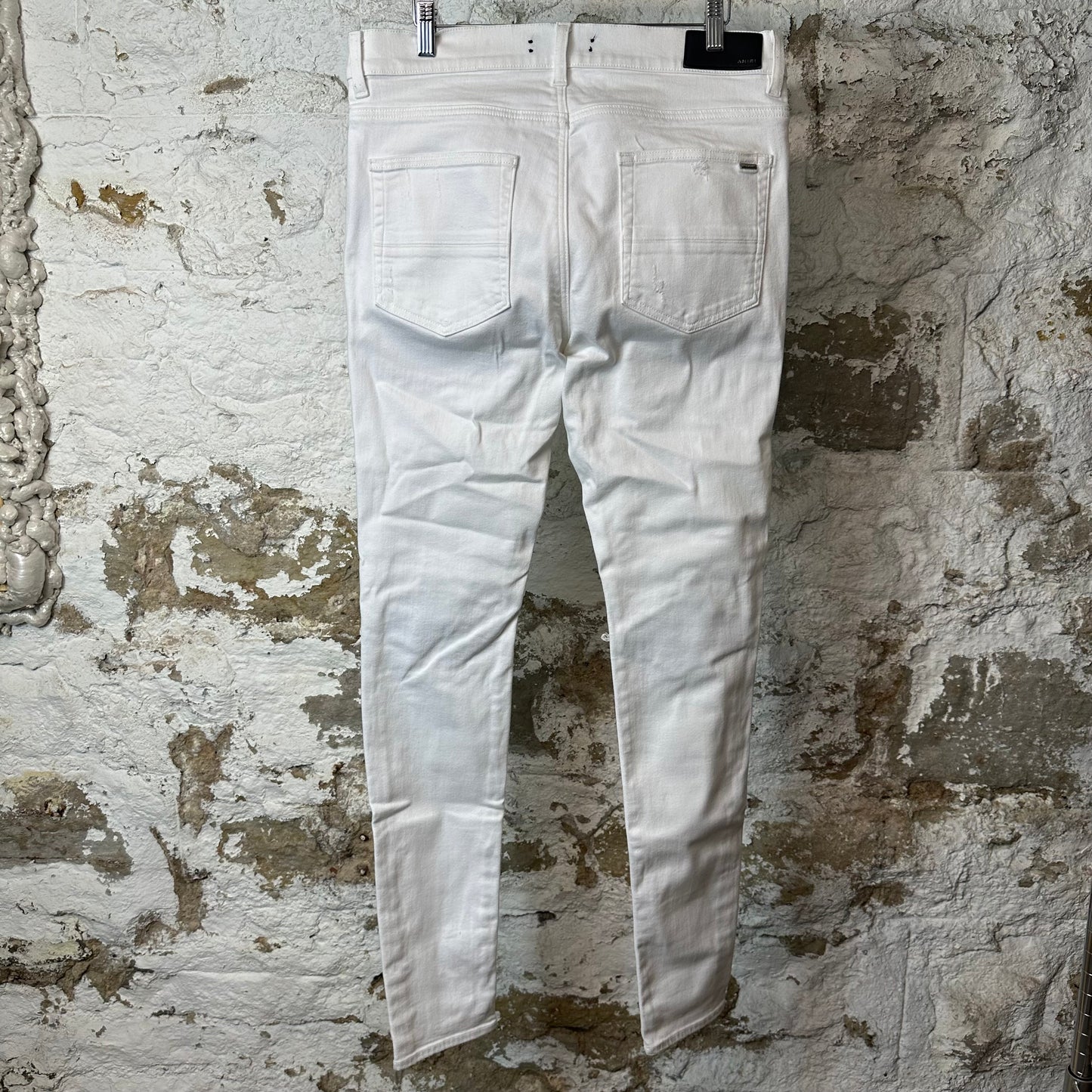 Amiri MX1 White Leather White Denim Jeans Sz 34