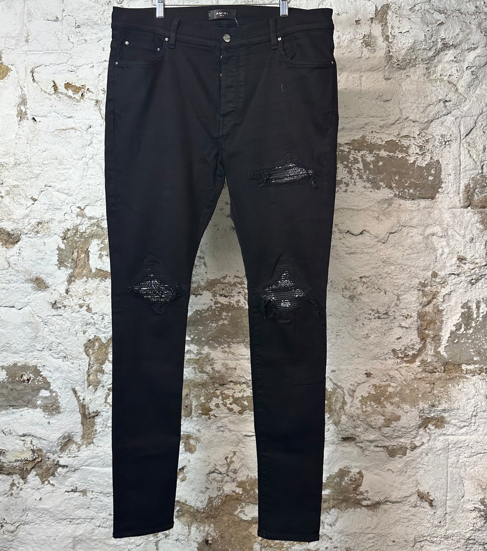 Amiri MX1 Black Paisley Black Denim Jeans Sz 38