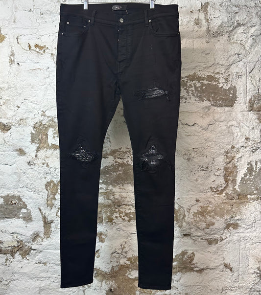 Amiri MX1 Black Paisley Black Denim Jeans Sz 38
