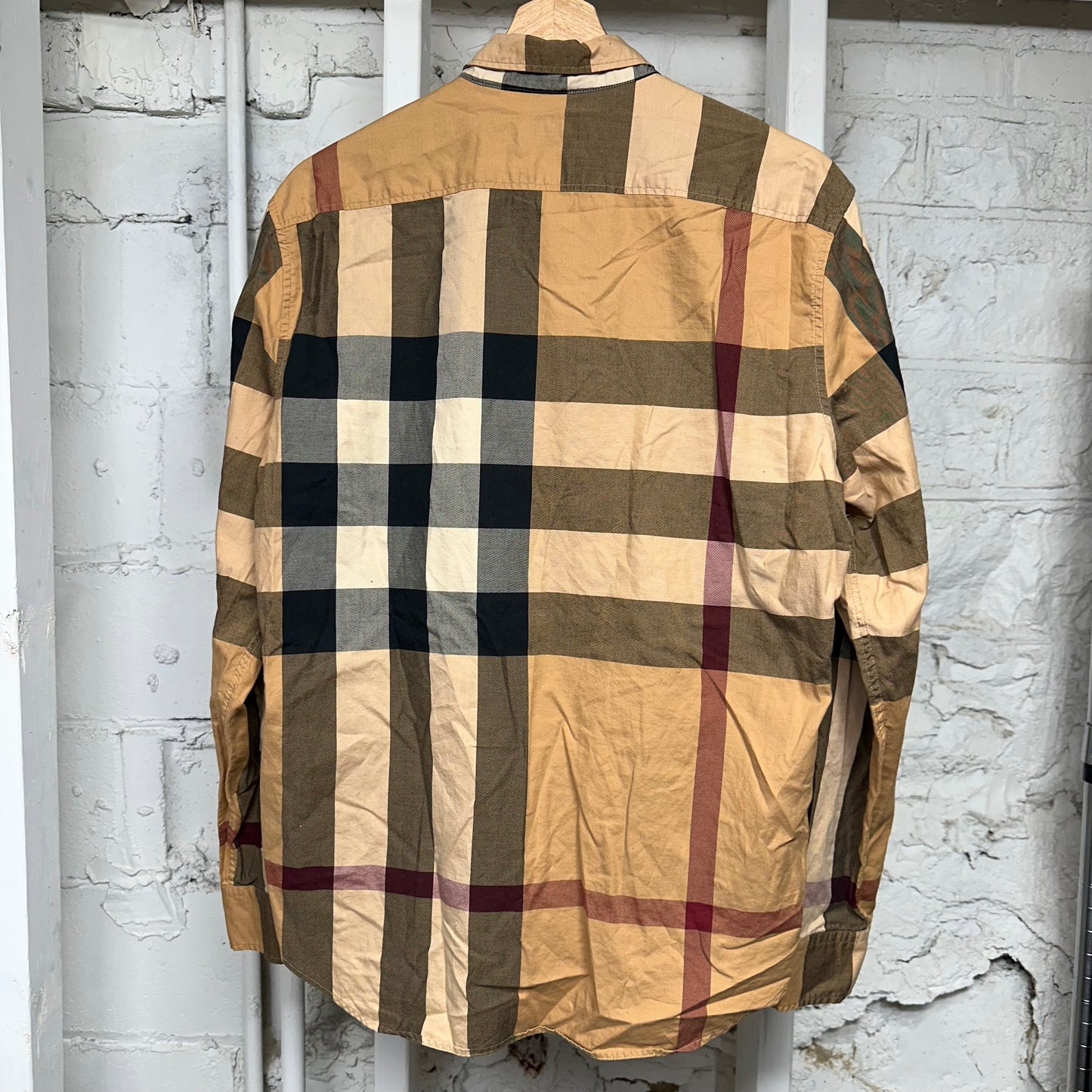 Burberry Tan Plaid Button Up Shirt Sz M