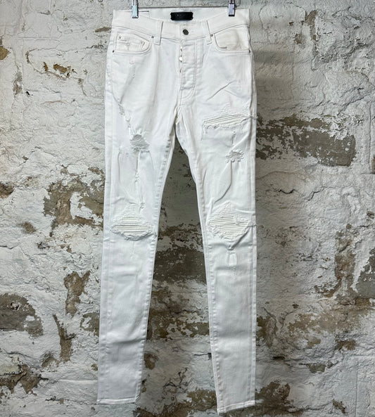 Amiri MX1 White Leather White Denim Jeans Sz 30